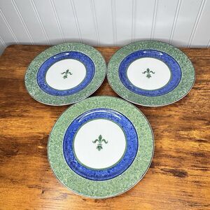 3 Villa Regia by Spal Porcelanas Salad Plate Green & Blue Bands 8" Portugal EUC